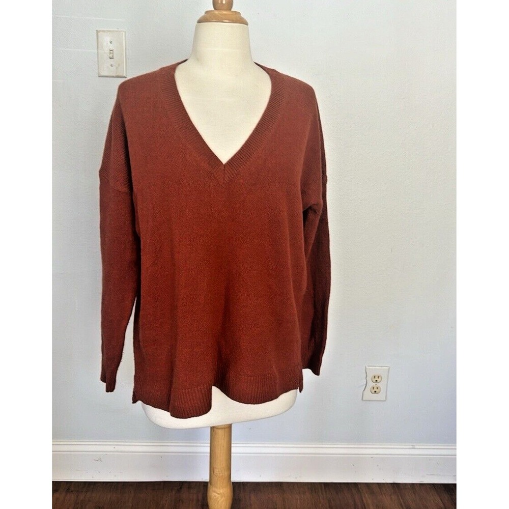 J Crew Sweater Womens Extra Small Rust Orange Wooll Blend‎ V Neck Pullover